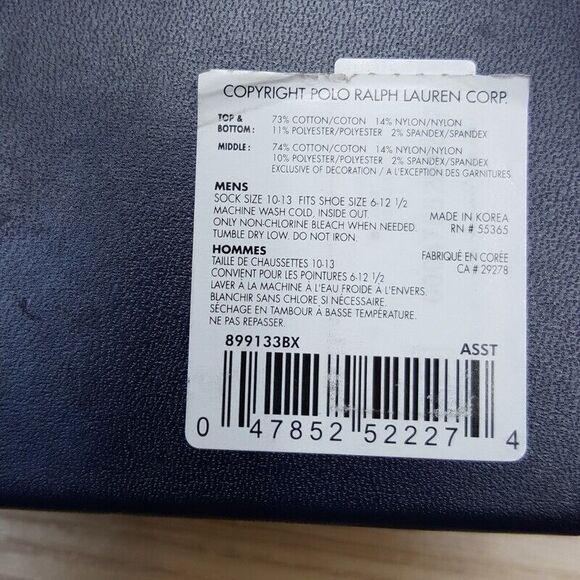 POLO RALPH LAUREN Crew Socks Mens 10-13 Black Fair Isle Tartan Plaid Bear Logo - Picture 6 of 7
